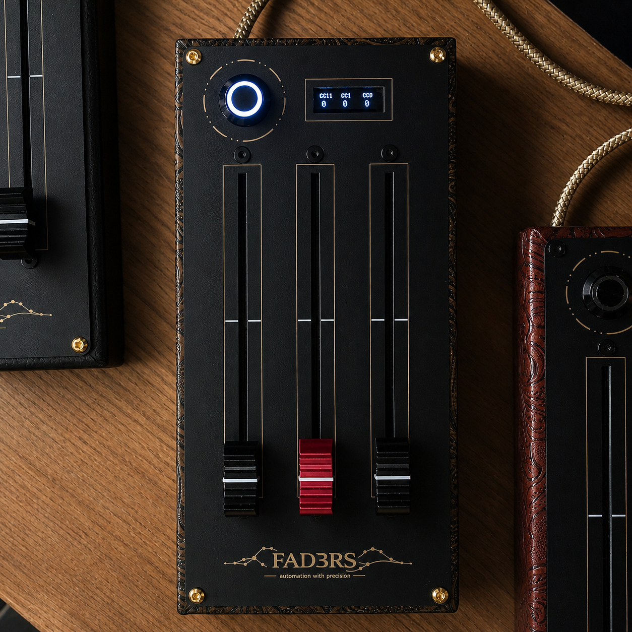 FAD3RS MIDI controller on a wood surface